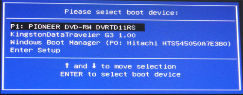 Boot Options Menu