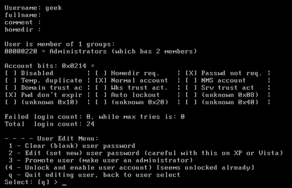 Reset Windows Password with Chntpw