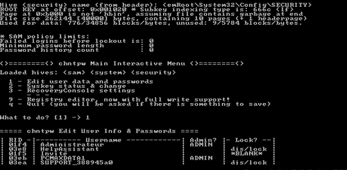 Offline NT Password and Registry Editor