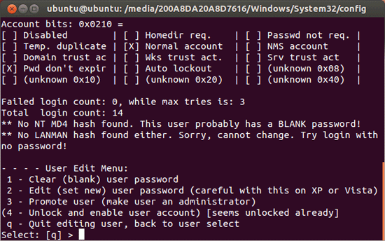 Reset Windows 7 Password with Ubuntu