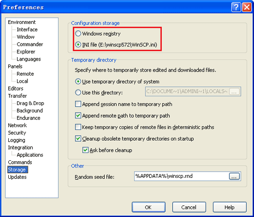 WinSCP Preferences
